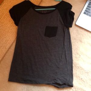 Black, kind of worn shirt but in good condition